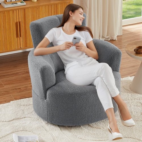 360° Swivel Chair Upholstered Accent Barrel Chair Swivel Round Sofa - Boxed In