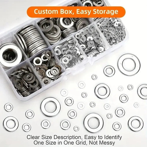 360/580pcs 304 Stainless Steel Flat Washers Set, Perfect For Home Decor, Factory Repair, Kitchens, Shops & More - Boxed In