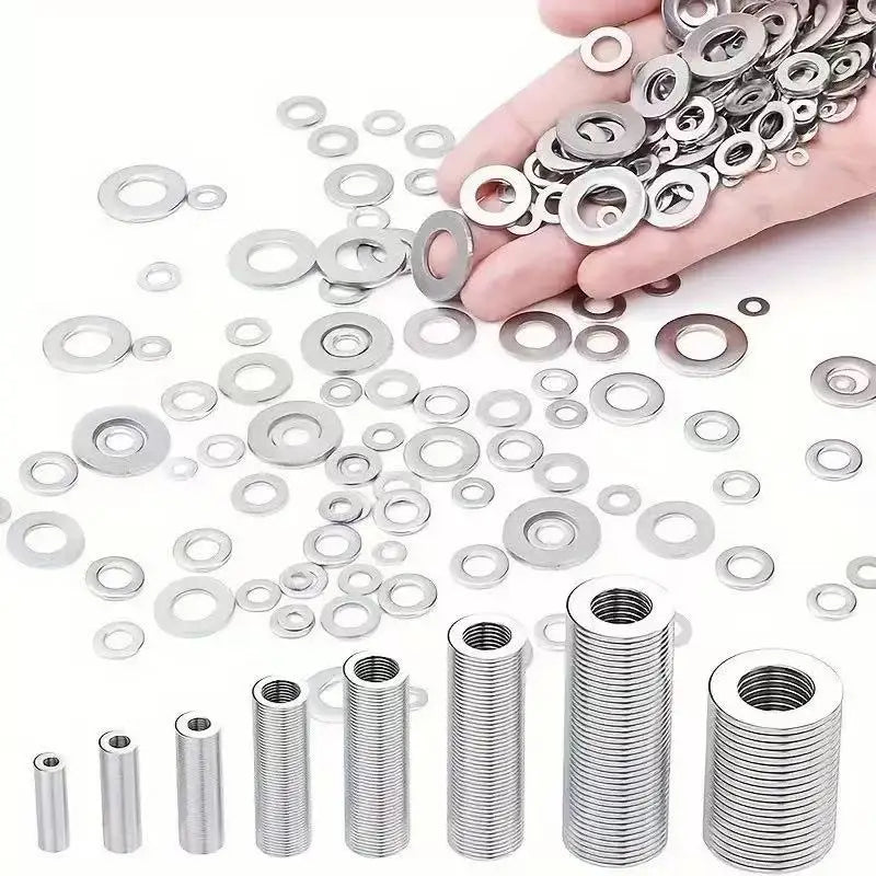 360/580pcs 304 Stainless Steel Flat Washers Set, Perfect For Home Decor, Factory Repair, Kitchens, Shops & More - Boxed In