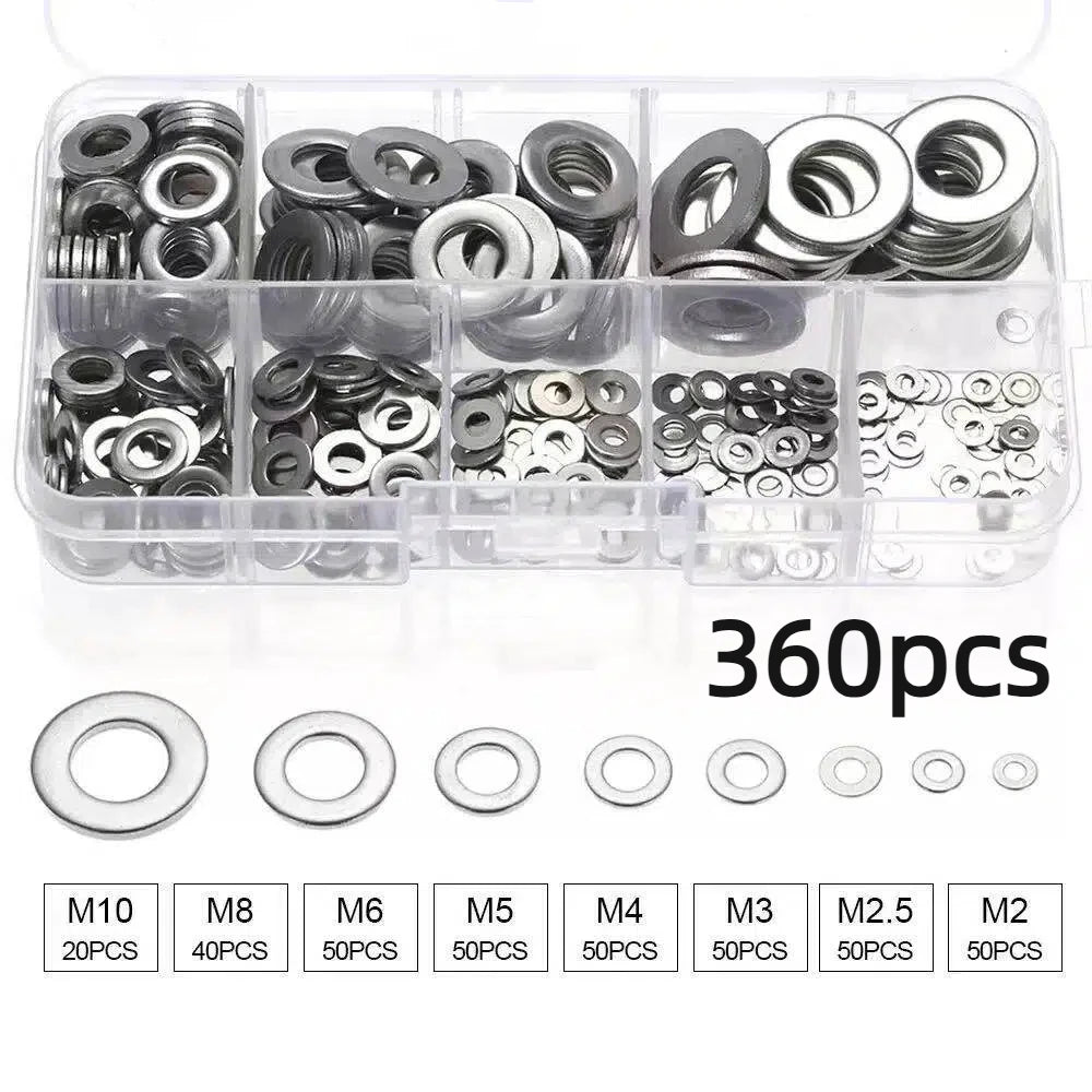360/580pcs 304 Stainless Steel Flat Washers Set, Perfect For Home Decor, Factory Repair, Kitchens, Shops & More - Boxed In