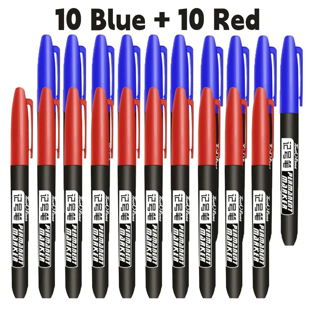 6 - 20PCs/Set PermanentMarker Pen Fine Point Waterproof Markers Thin Nib Crude Nib Black Blue Red Ink 1.5mm Fine Color Marker Pens - Boxed In