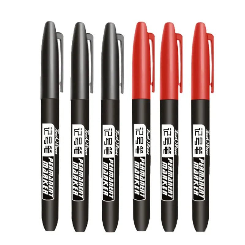 6 PCS Permanent Marker Pen Manga Drawing Markers Black Blue Red Waterproof Ink Sketch Pens Stationery Art School Supplies - Boxed In