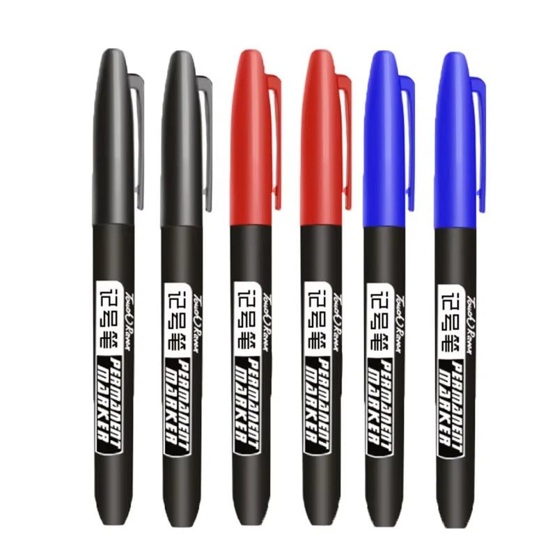 6 PCS Permanent Marker Pen Manga Drawing Markers Black Blue Red Waterproof Ink Sketch Pens Stationery Art School Supplies - Boxed In
