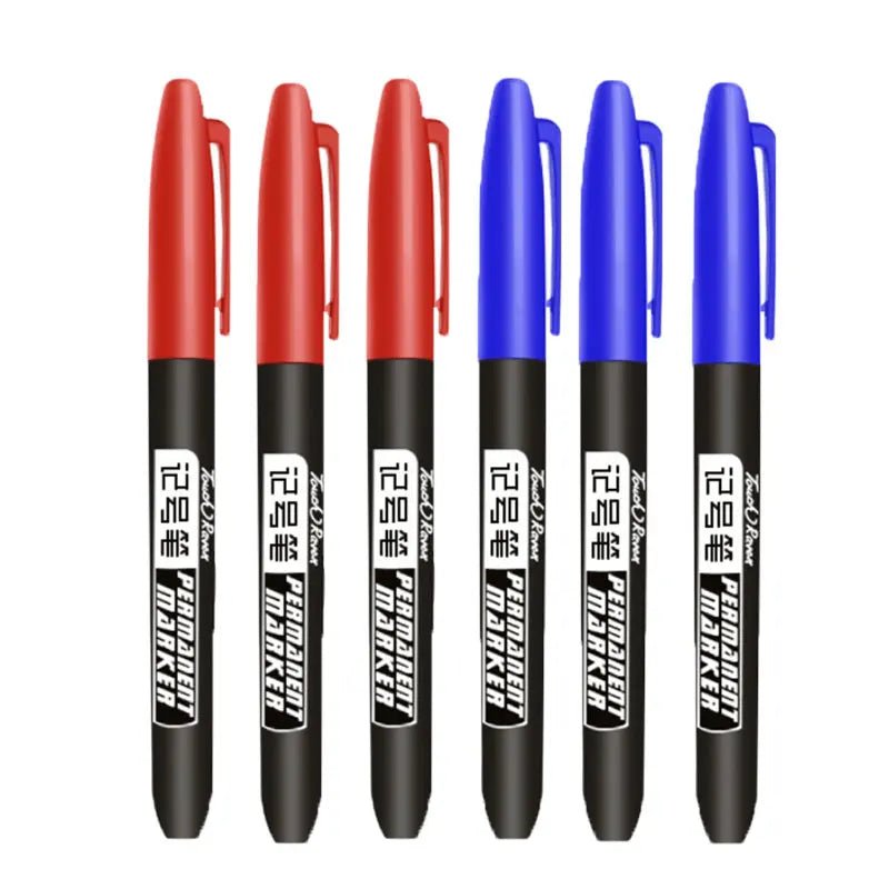 6 PCS Permanent Marker Pen Manga Drawing Markers Black Blue Red Waterproof Ink Sketch Pens Stationery Art School Supplies - Boxed In