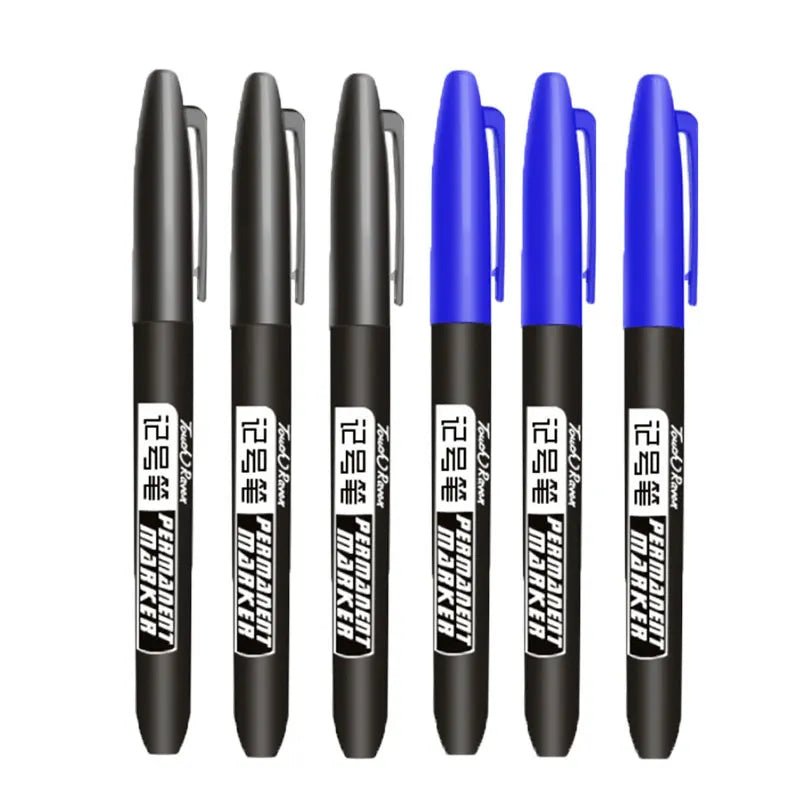 6 PCS Permanent Marker Pen Manga Drawing Markers Black Blue Red Waterproof Ink Sketch Pens Stationery Art School Supplies - Boxed In