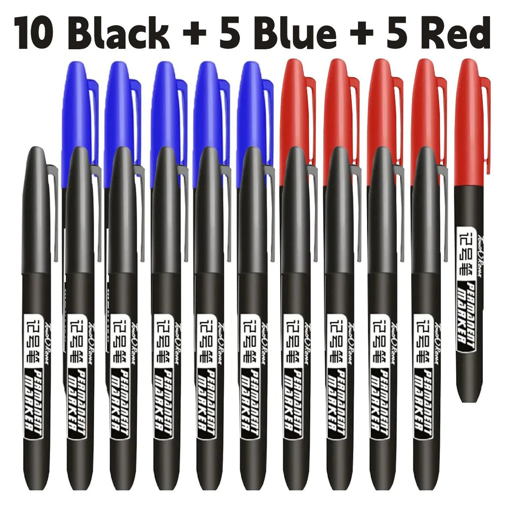 6 PCS Permanent Marker Pen Manga Drawing Markers Black Blue Red Waterproof Ink Sketch Pens Stationery Art School Supplies - Boxed In
