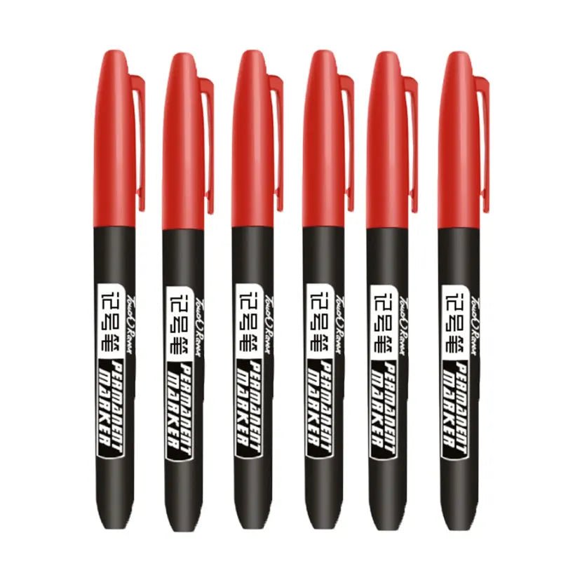 6 PCS Permanent Marker Pen Manga Drawing Markers Black Blue Red Waterproof Ink Sketch Pens Stationery Art School Supplies - Boxed In