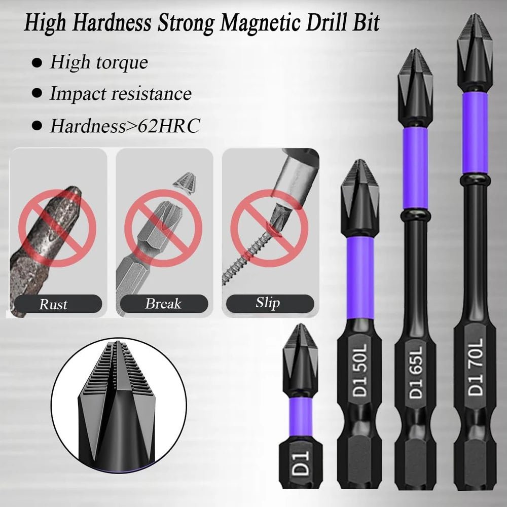 6/12 Pcs Magnetic Screwdriver Bits Non - slip Shockproof Phillips Impact Bits Hex Shank Alloy Steel Bits Suitable for Power Tools - Boxed In