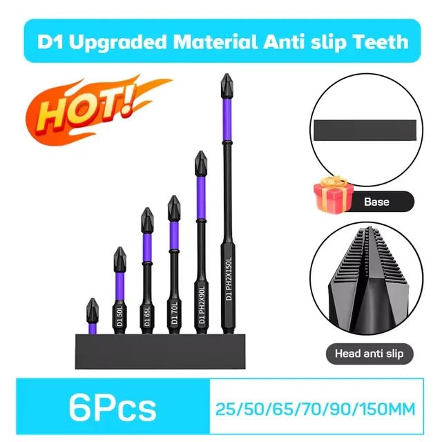 6/12 Pcs Magnetic Screwdriver Bits Non - slip Shockproof Phillips Impact Bits Hex Shank Alloy Steel Bits Suitable for Power Tools - Boxed In