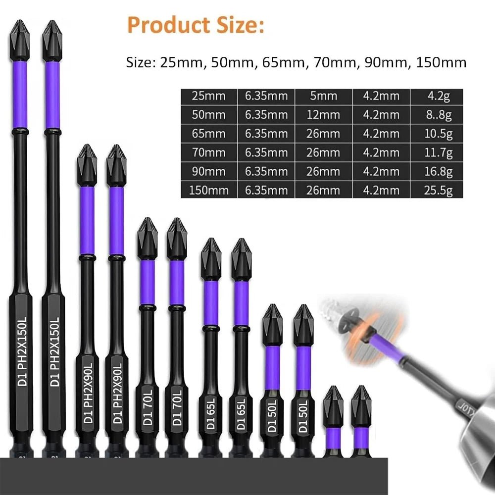 6/12 Pcs Magnetic Screwdriver Bits Non - slip Shockproof Phillips Impact Bits Hex Shank Alloy Steel Bits Suitable for Power Tools - Boxed In