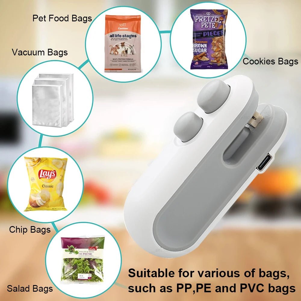 Handheld Bag Sealer Mini Heat Vacuum Food Sealer with Cutter and Magnet 2 in 1 Bag Sealer for Plastic Bags Snacks Food Storage - Boxed In
