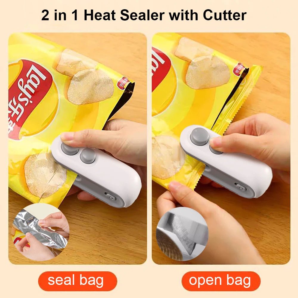 Handheld Bag Sealer Mini Heat Vacuum Food Sealer with Cutter and Magnet 2 in 1 Bag Sealer for Plastic Bags Snacks Food Storage - Boxed In