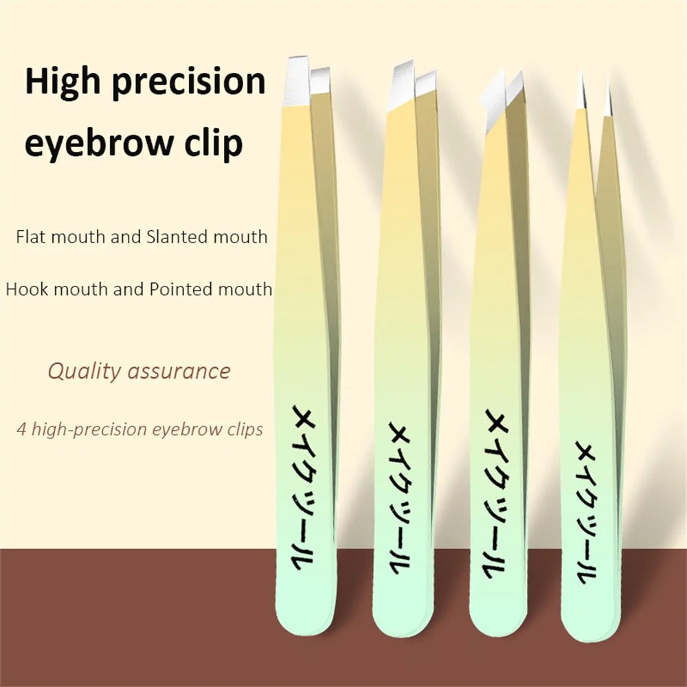 Ouriner Eyebrow Tweezers Set 4 Pcs Stainless Steel Eyebrow Forceps Professional Beauty Tool Set For Facial Hair Inward Growing - Boxed In
