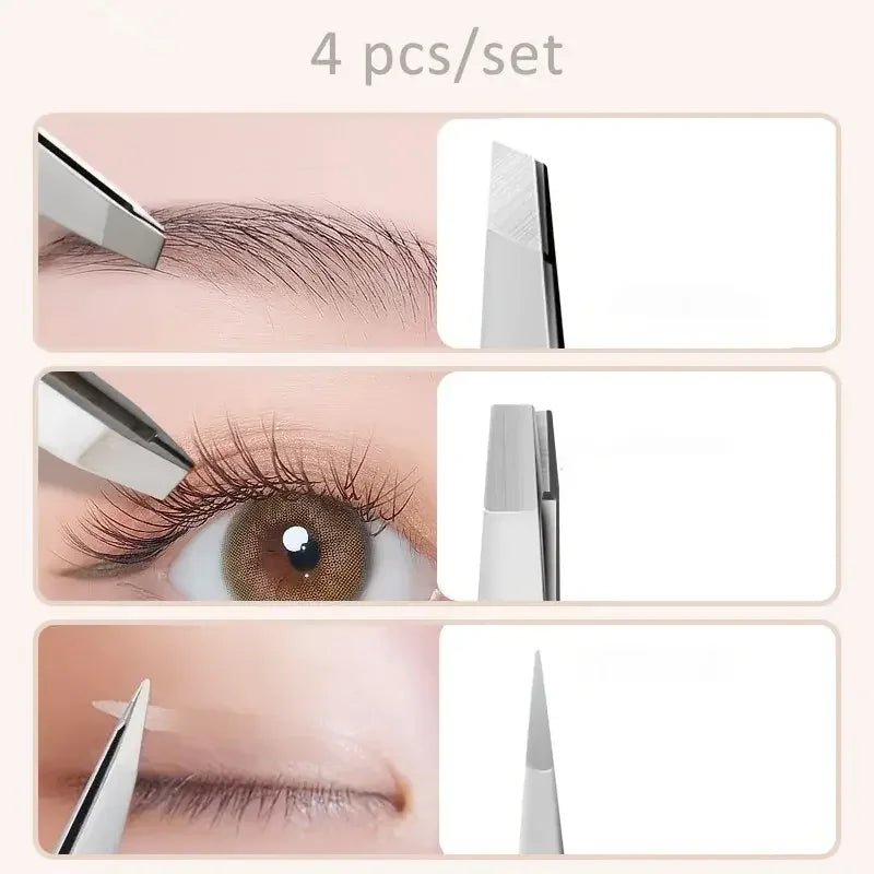 Ouriner Eyebrow Tweezers Set 4 Pcs Stainless Steel Eyebrow Forceps Professional Beauty Tool Set For Facial Hair Inward Growing - Boxed In