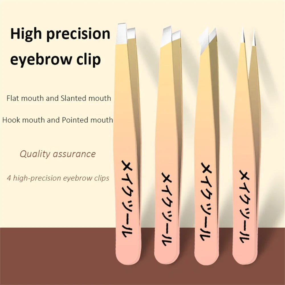 Ouriner Eyebrow Tweezers Set 4 Pcs Stainless Steel Eyebrow Forceps Professional Beauty Tool Set For Facial Hair Inward Growing - Boxed In