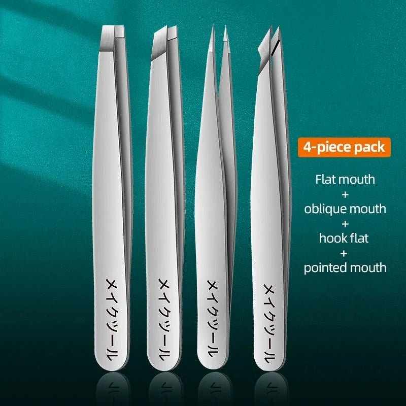 Ouriner Eyebrow Tweezers Set 4 Pcs Stainless Steel Eyebrow Forceps Professional Beauty Tool Set For Facial Hair Inward Growing - Boxed In