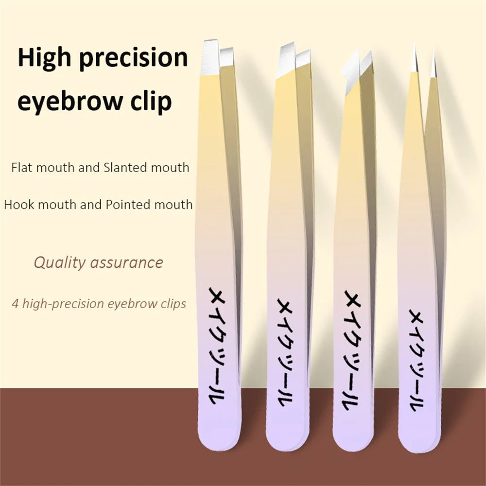 Ouriner Eyebrow Tweezers Set 4 Pcs Stainless Steel Eyebrow Forceps Professional Beauty Tool Set For Facial Hair Inward Growing - Boxed In