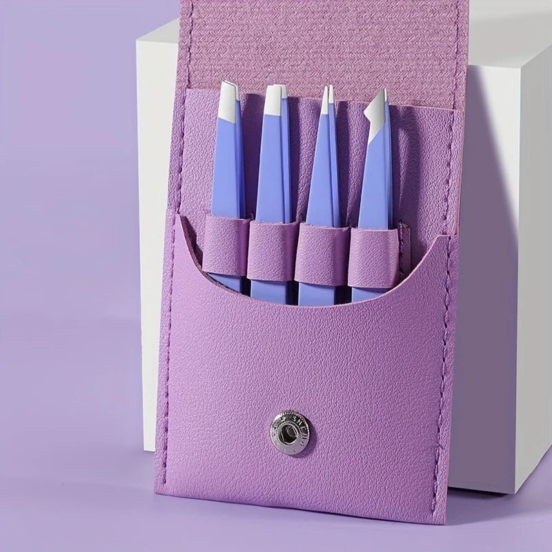 Ouriner Eyebrow Tweezers Set 4 Pcs Stainless Steel Eyebrow Forceps Professional Beauty Tool Set For Facial Hair Inward Growing - Boxed In