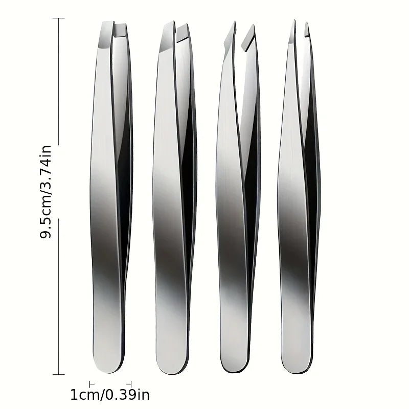 Ouriner Eyebrow Tweezers Set 4 Pcs Stainless Steel Eyebrow Forceps Professional Beauty Tool Set For Facial Hair Inward Growing - Boxed In