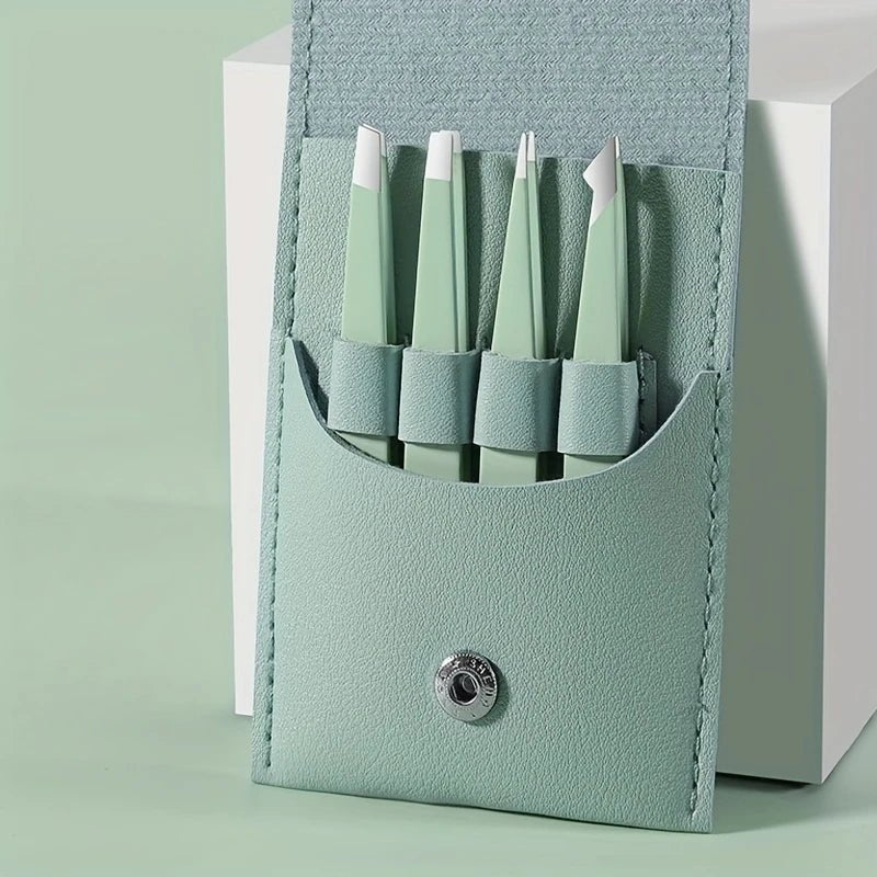 Ouriner Eyebrow Tweezers Set 4 Pcs Stainless Steel Eyebrow Forceps Professional Beauty Tool Set For Facial Hair Inward Growing - Boxed In