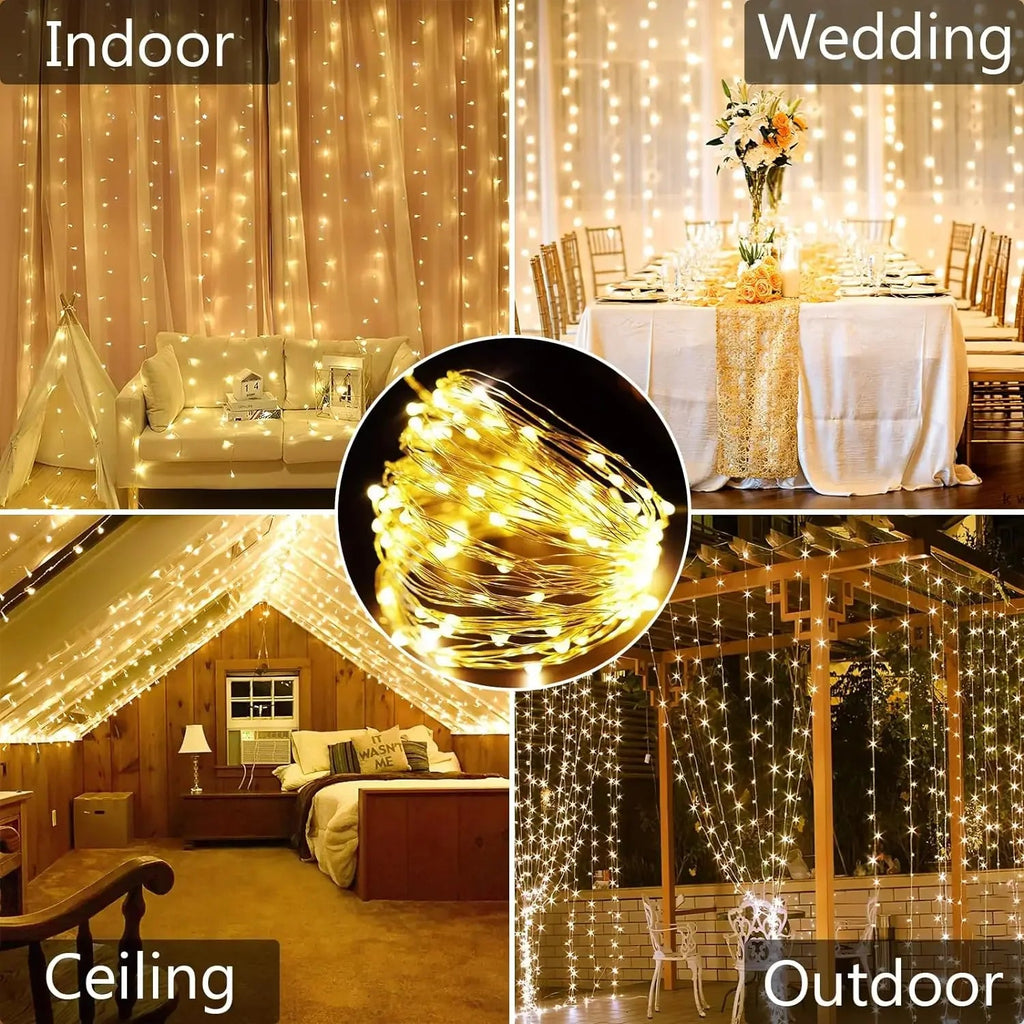 Solar Curtain Light LED Outdoor Waterproof 300leds Garland Decoration String Lights Yard Fairy Garland String Lights - Boxed In