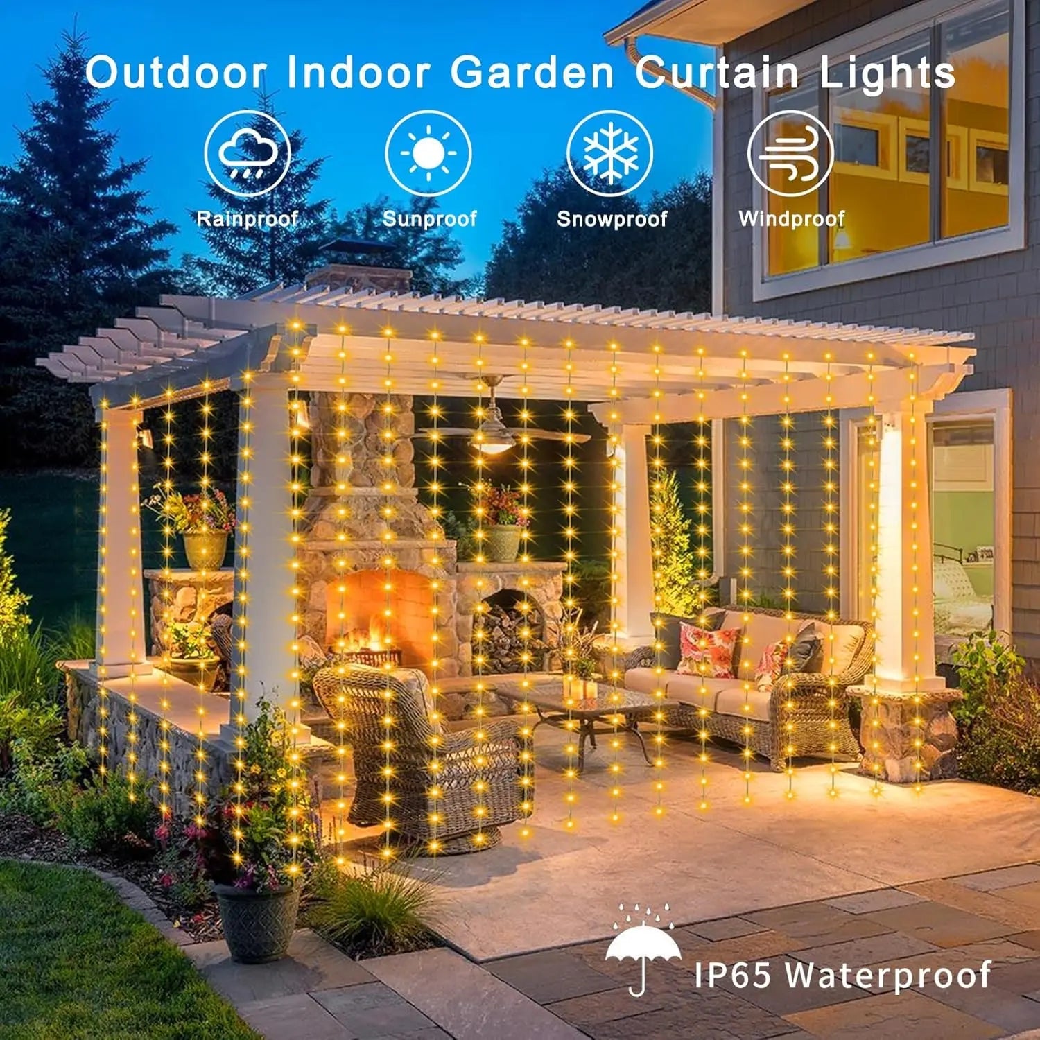 Solar Curtain Light LED Outdoor Waterproof 300leds Garland Decoration String Lights Yard Fairy Garland String Lights - Boxed In