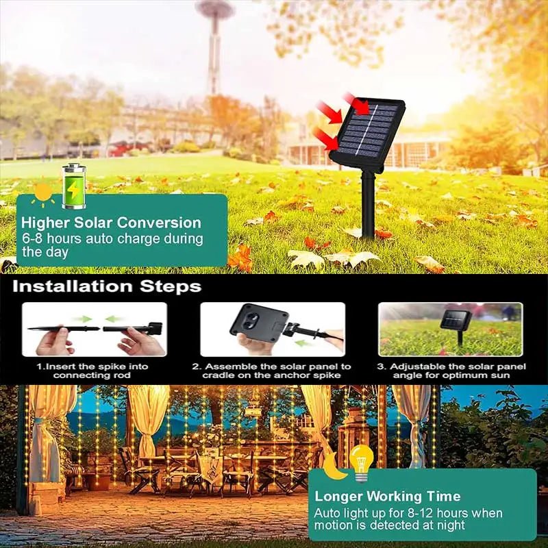 Solar Curtain Light LED Outdoor Waterproof 300leds Garland Decoration String Lights Yard Fairy Garland String Lights - Boxed In