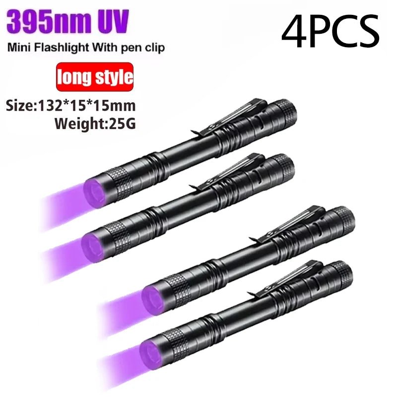 UV Flashlight 395nm Ultraviolet Torch With Pen Clip Portable AAA Batteries Used Violet Light Pet Urine Scorpion Detector UV Lamp - Boxed In