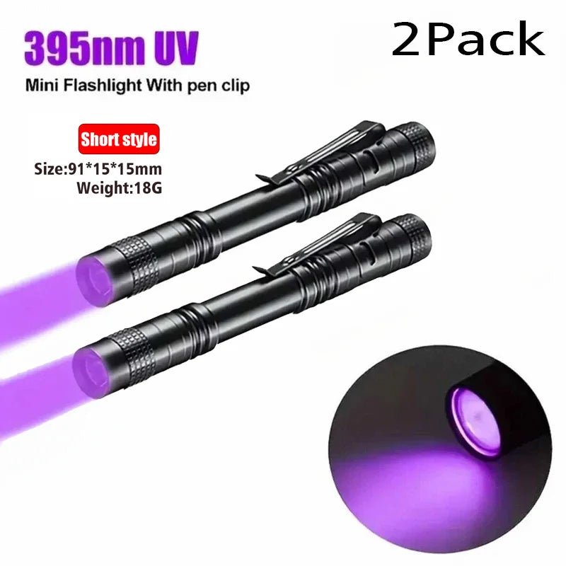 UV Flashlight 395nm Ultraviolet Torch With Pen Clip Portable AAA Batteries Used Violet Light Pet Urine Scorpion Detector UV Lamp - Boxed In