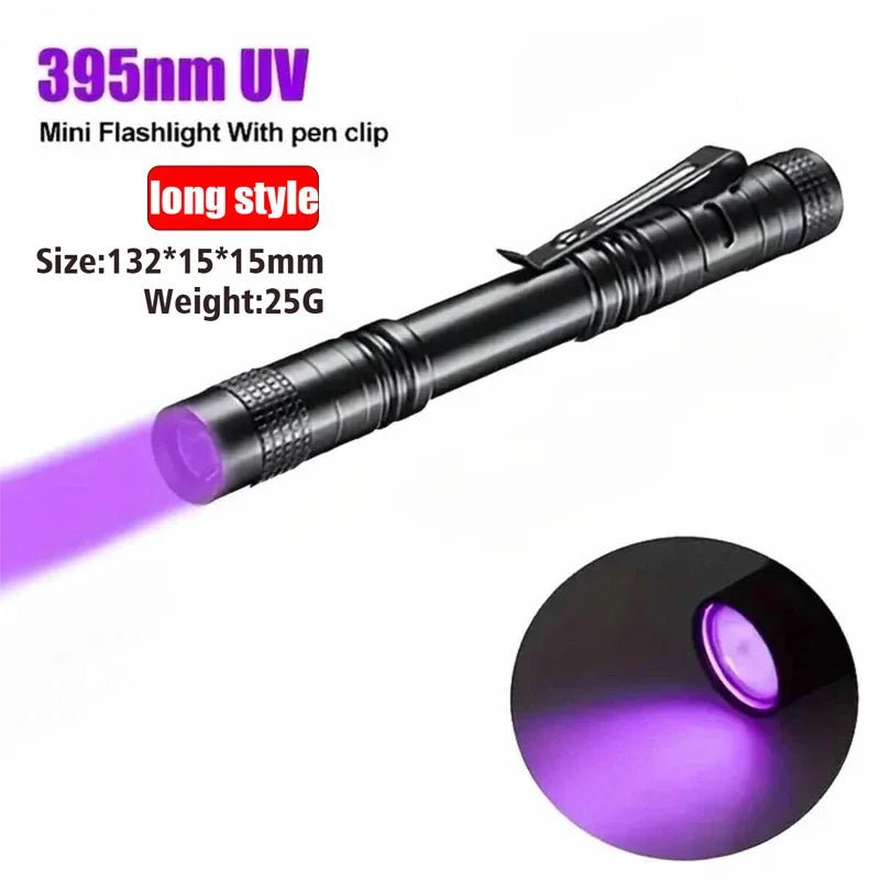 UV Flashlight 395nm Ultraviolet Torch With Pen Clip Portable AAA Batteries Used Violet Light Pet Urine Scorpion Detector UV Lamp - Boxed In