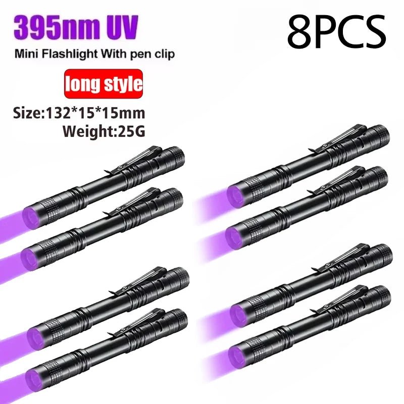 UV Flashlight 395nm Ultraviolet Torch With Pen Clip Portable AAA Batteries Used Violet Light Pet Urine Scorpion Detector UV Lamp - Boxed In