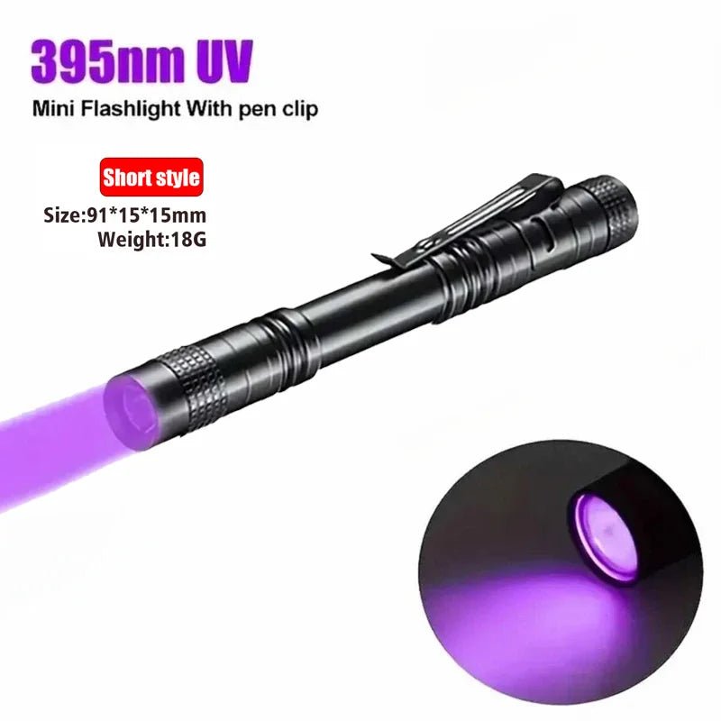 UV Flashlight 395nm Ultraviolet Torch With Pen Clip Portable AAA Batteries Used Violet Light Pet Urine Scorpion Detector UV Lamp - Boxed In