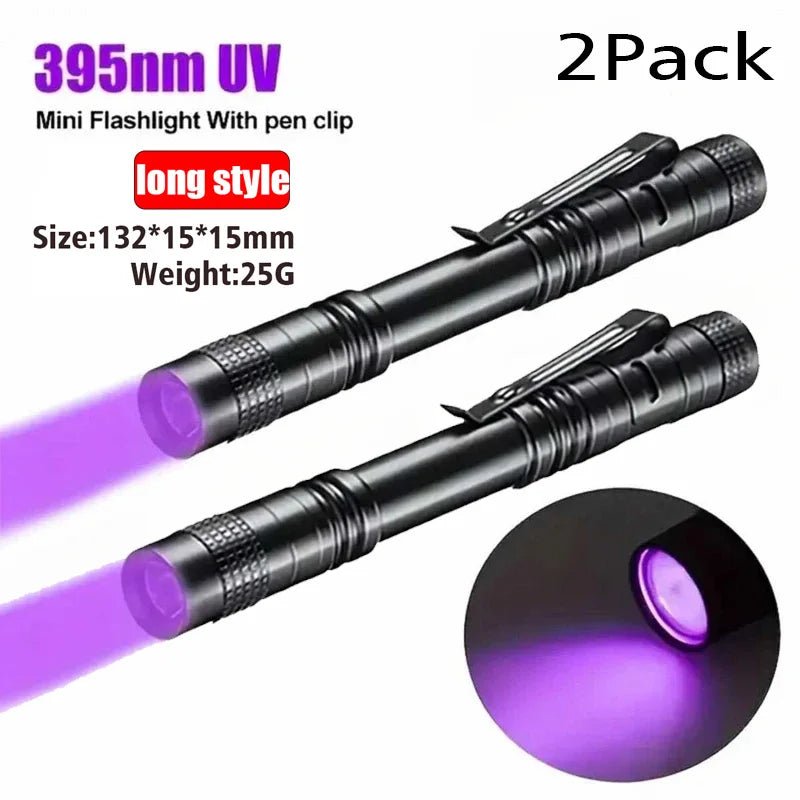 UV Flashlight 395nm Ultraviolet Torch With Pen Clip Portable AAA Batteries Used Violet Light Pet Urine Scorpion Detector UV Lamp - Boxed In
