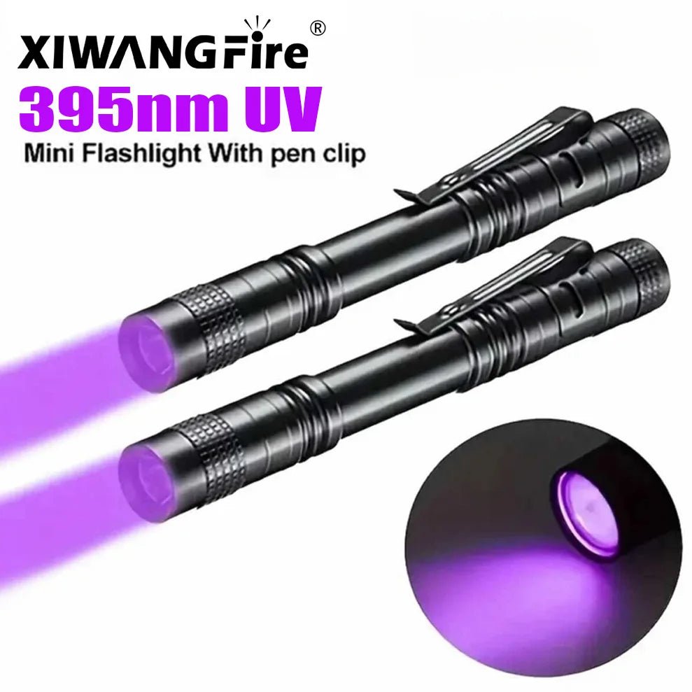 UV Flashlight 395nm Ultraviolet Torch With Pen Clip Portable AAA Batteries Used Violet Light Pet Urine Scorpion Detector UV Lamp - Boxed In
