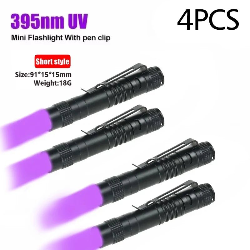 UV Flashlight 395nm Ultraviolet Torch With Pen Clip Portable AAA Batteries Used Violet Light Pet Urine Scorpion Detector UV Lamp - Boxed In