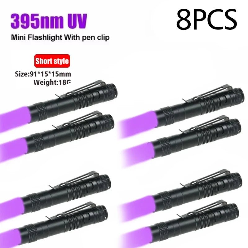 UV Flashlight 395nm Ultraviolet Torch With Pen Clip Portable AAA Batteries Used Violet Light Pet Urine Scorpion Detector UV Lamp - Boxed In