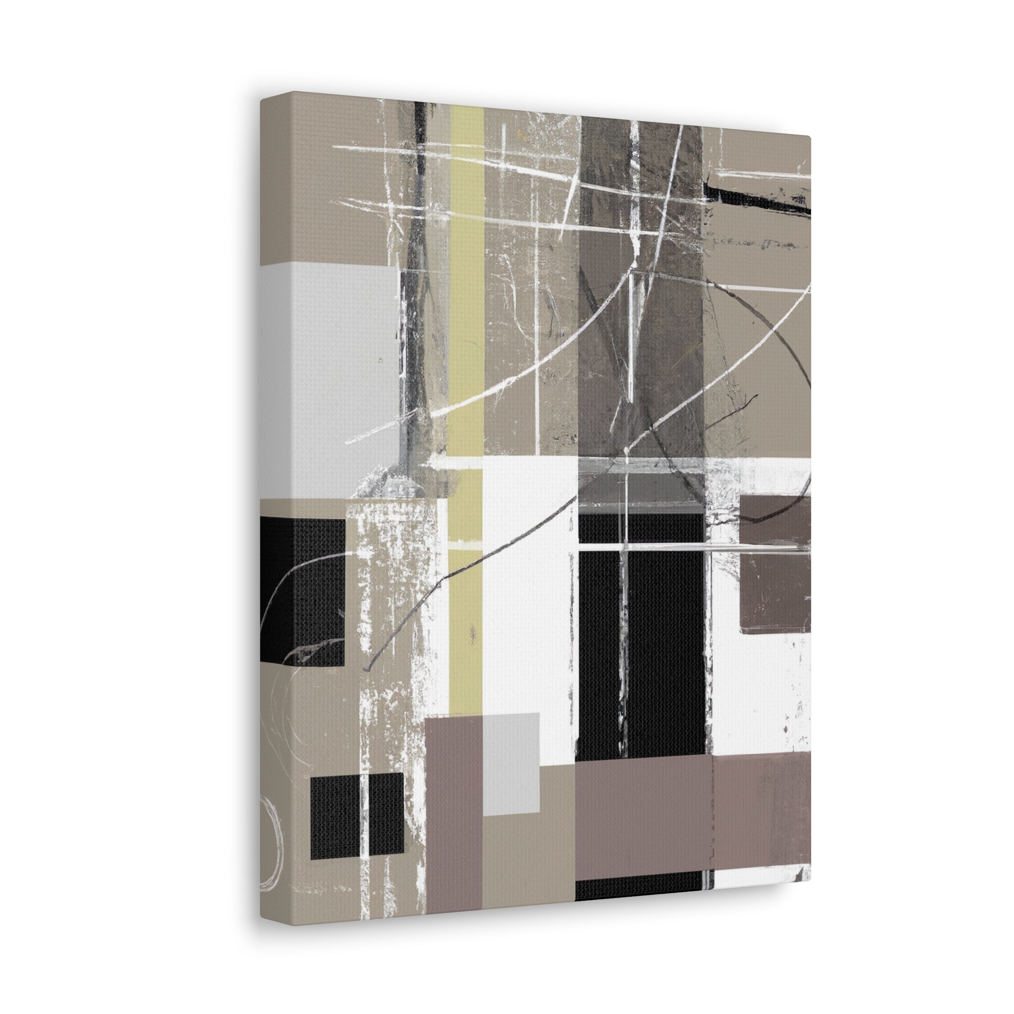 Wall Art Decor - Canvas Print Artwork - Abstract Black Brown Beige - Boxed In