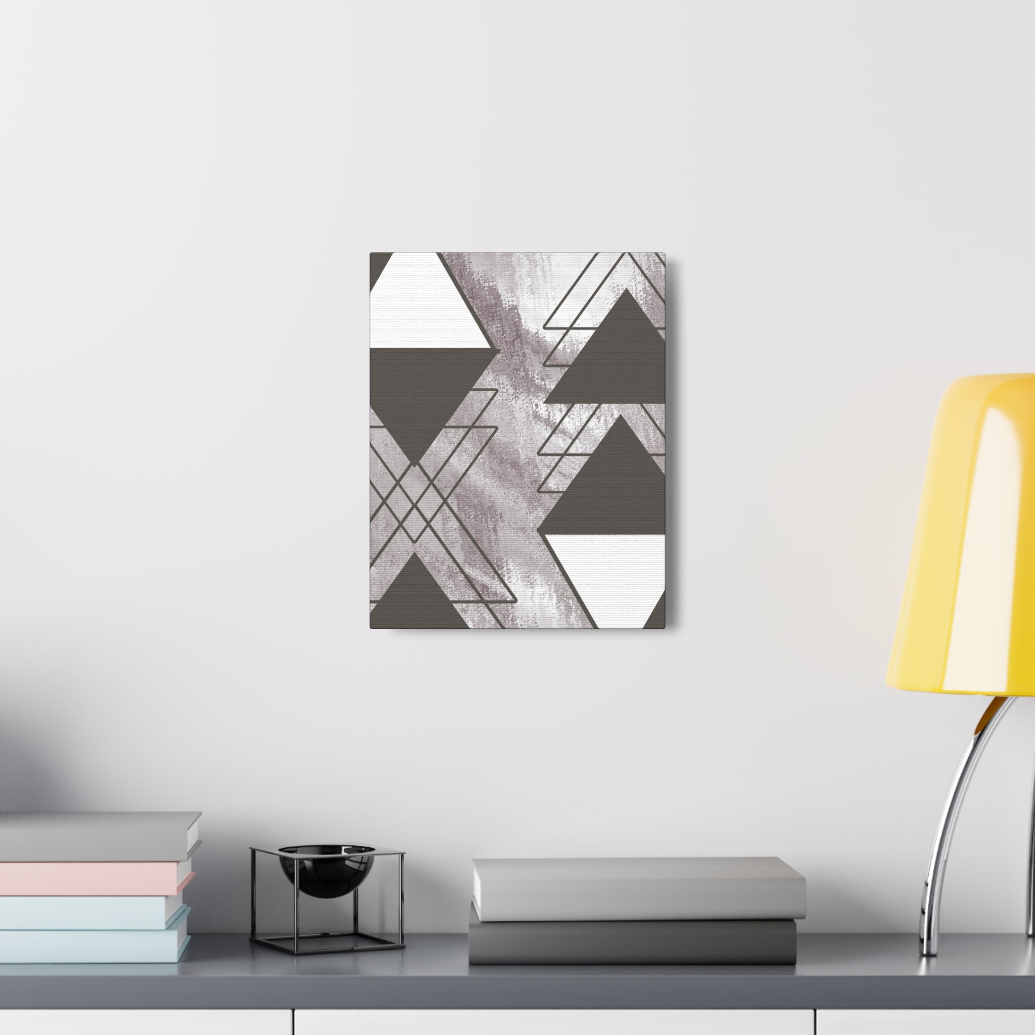 Wall Art Decor - Canvas Print Artwork - Ash Grey and White Triangular - Boxed In