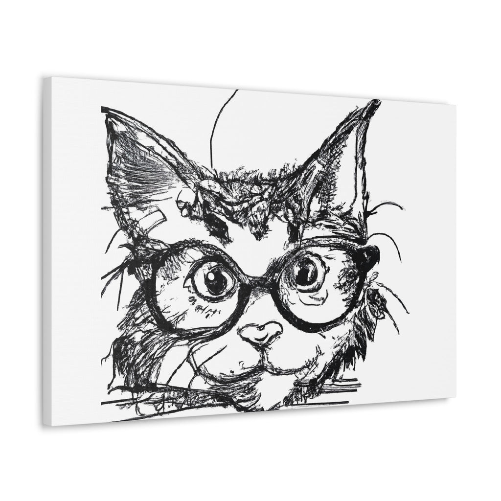 Wall Art Decor - Canvas Print Artwork - Black and White Intense Cat - Boxed In