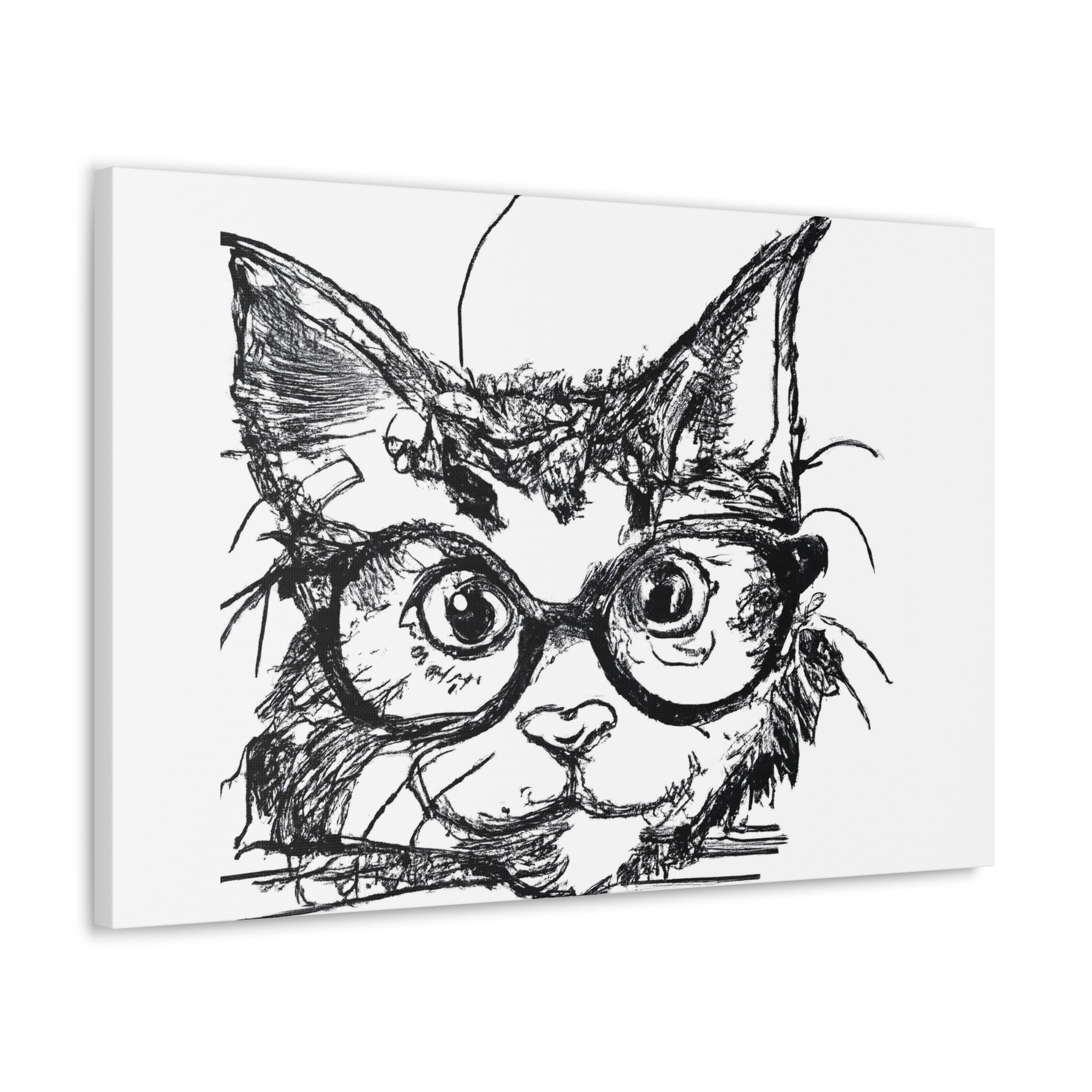 Wall Art Decor - Canvas Print Artwork - Black and White Intense Cat - Boxed In