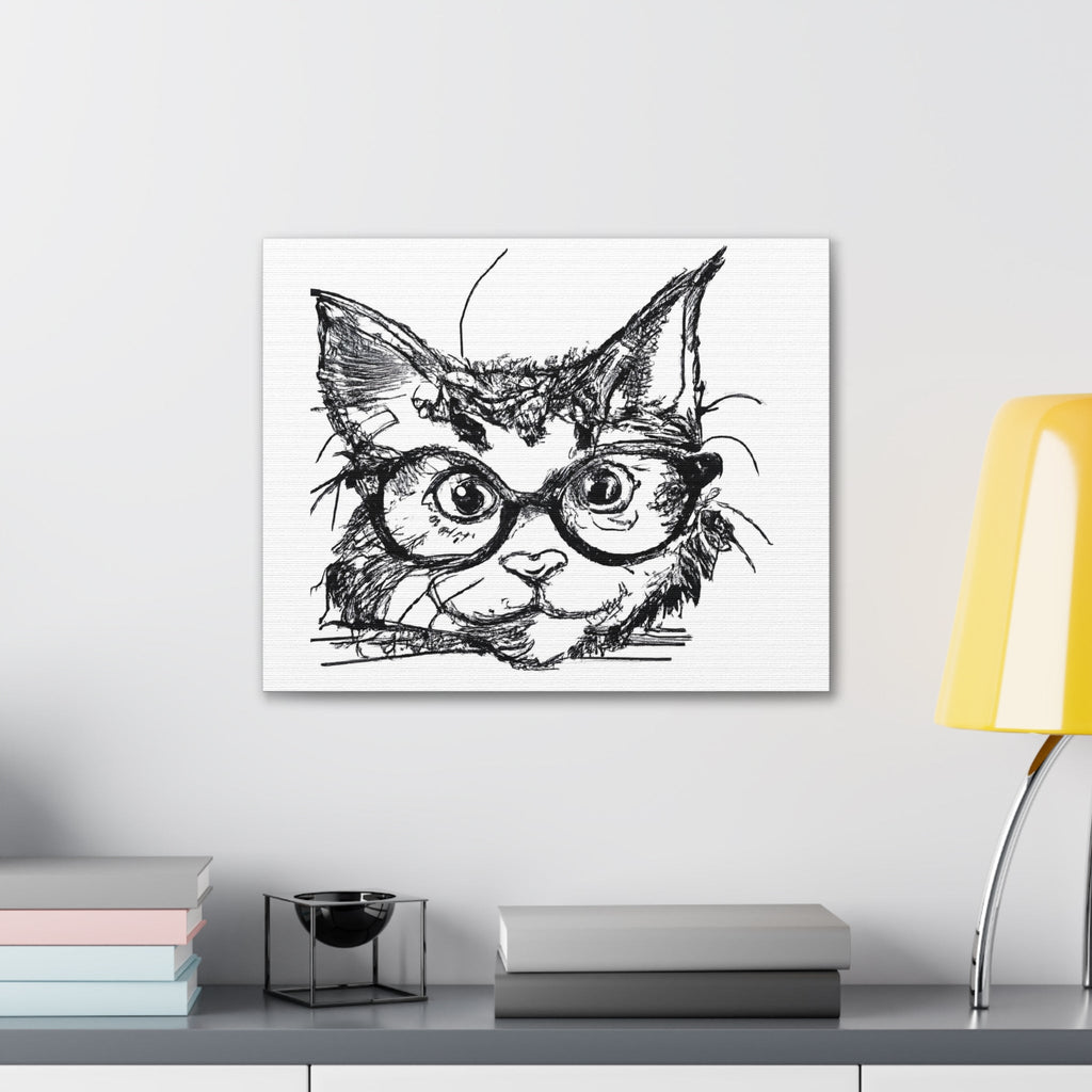 Wall Art Decor - Canvas Print Artwork - Black and White Intense Cat - Boxed In