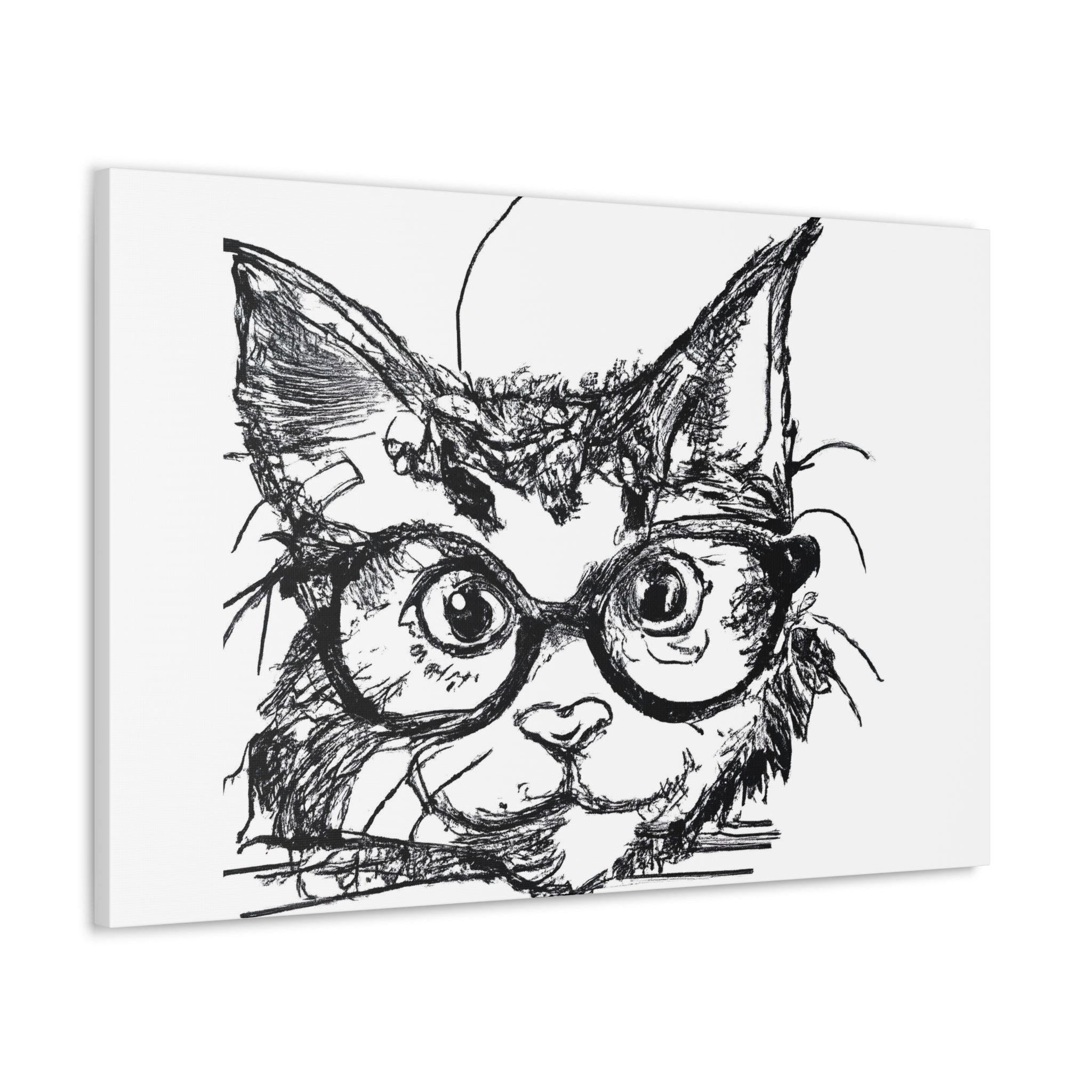 Wall Art Decor - Canvas Print Artwork - Black and White Intense Cat - Boxed In