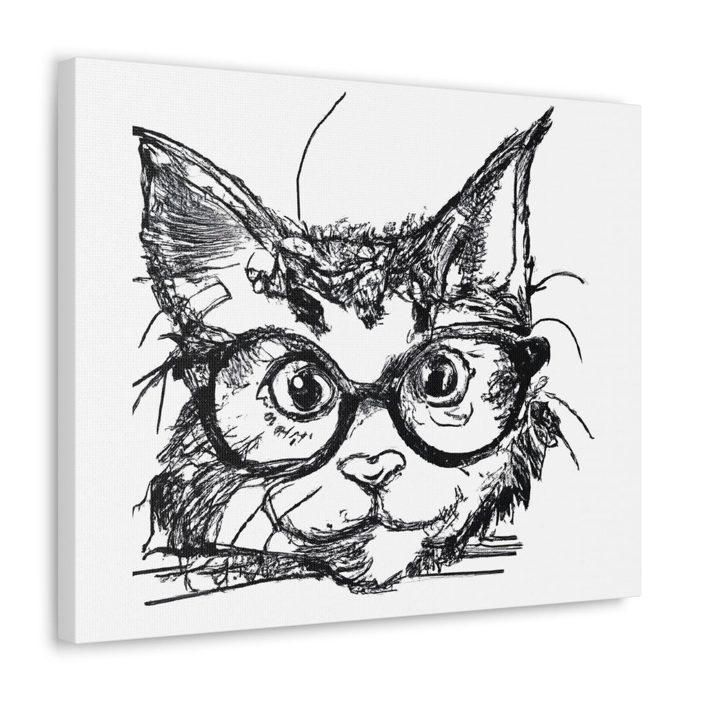 Wall Art Decor - Canvas Print Artwork - Black and White Intense Cat - Boxed In