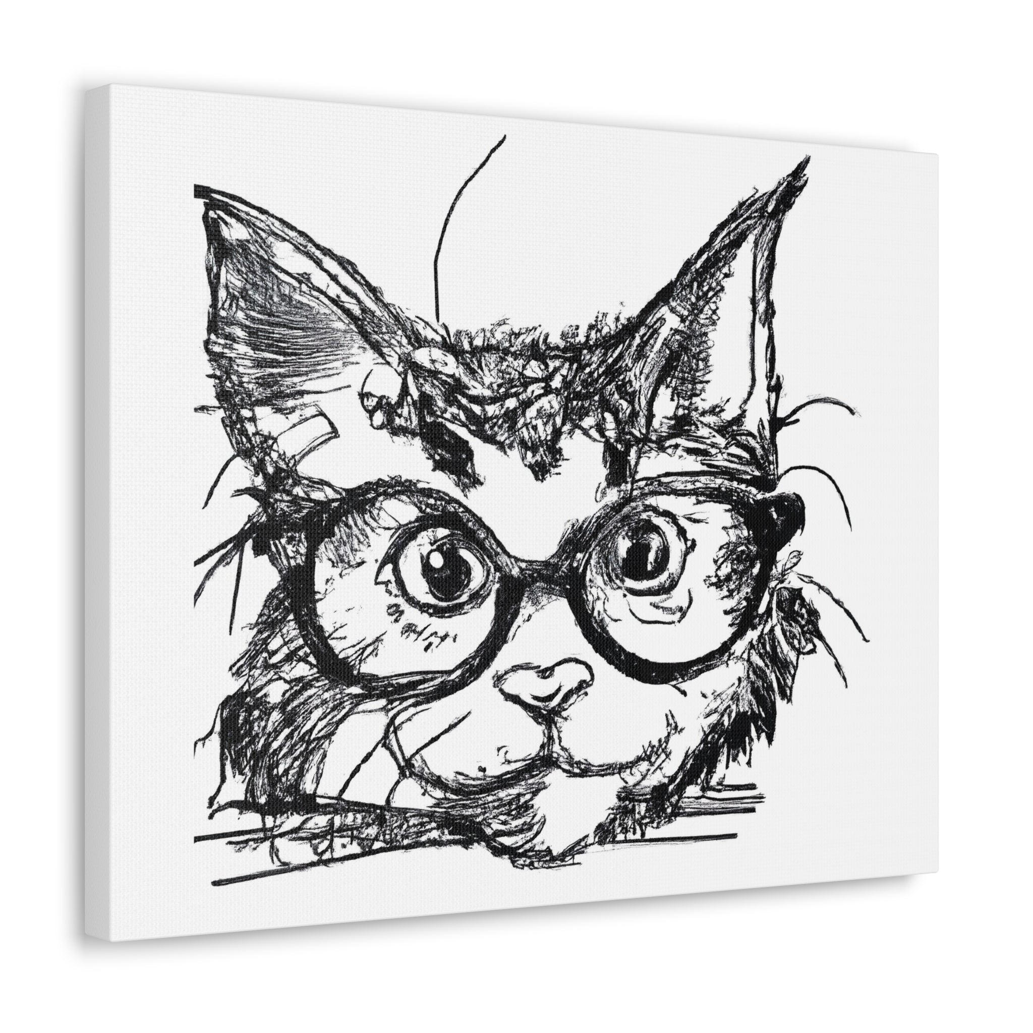 Wall Art Decor - Canvas Print Artwork - Black and White Intense Cat - Boxed In