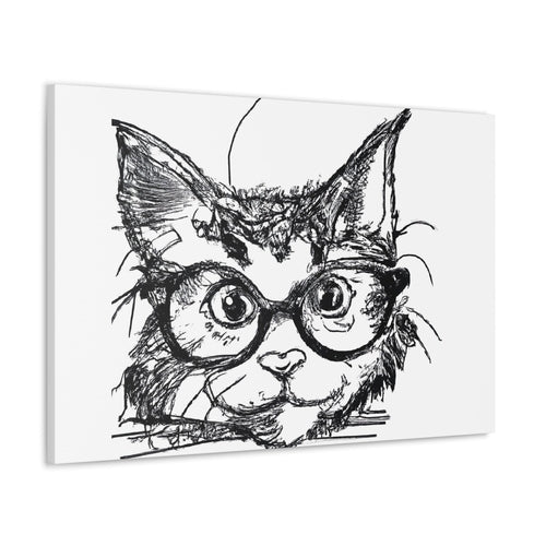 Wall Art Decor - Canvas Print Artwork - Black and White Intense Cat - Boxed In