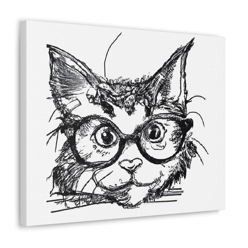Wall Art Decor - Canvas Print Artwork - Black and White Intense Cat - Boxed In