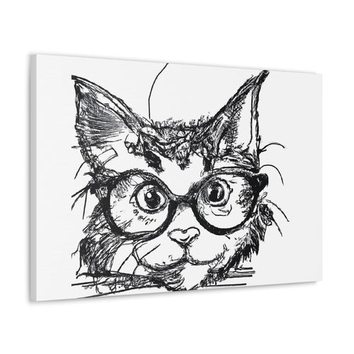 Wall Art Decor - Canvas Print Artwork - Black and White Intense Cat - Boxed In