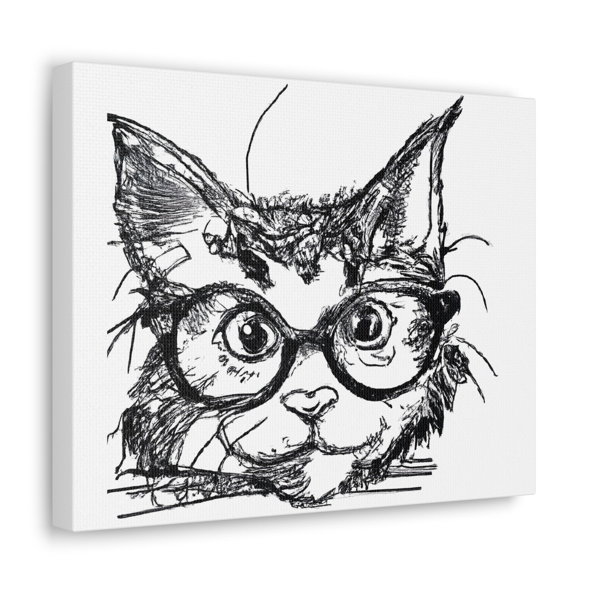 Wall Art Decor - Canvas Print Artwork - Black and White Intense Cat - Boxed In