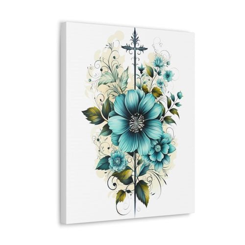 Wall Art Decor - Canvas Print Artwork - Blue Green Christian Cross - Boxed In